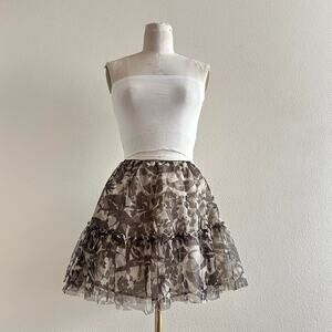 handmade tan brown abstract retro print tulle mini skirt